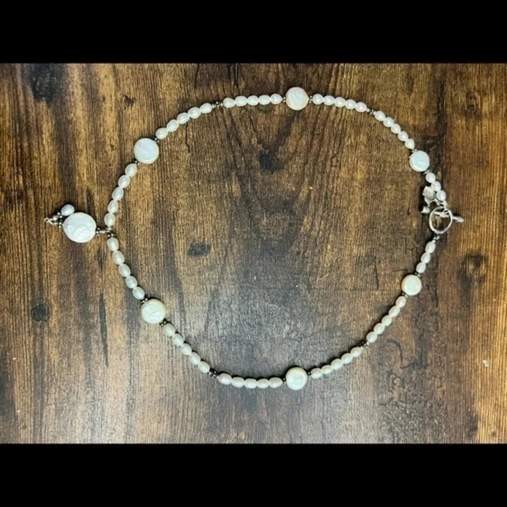 Genuine Flat Pearl and Sterling Silver Teapot Necklace